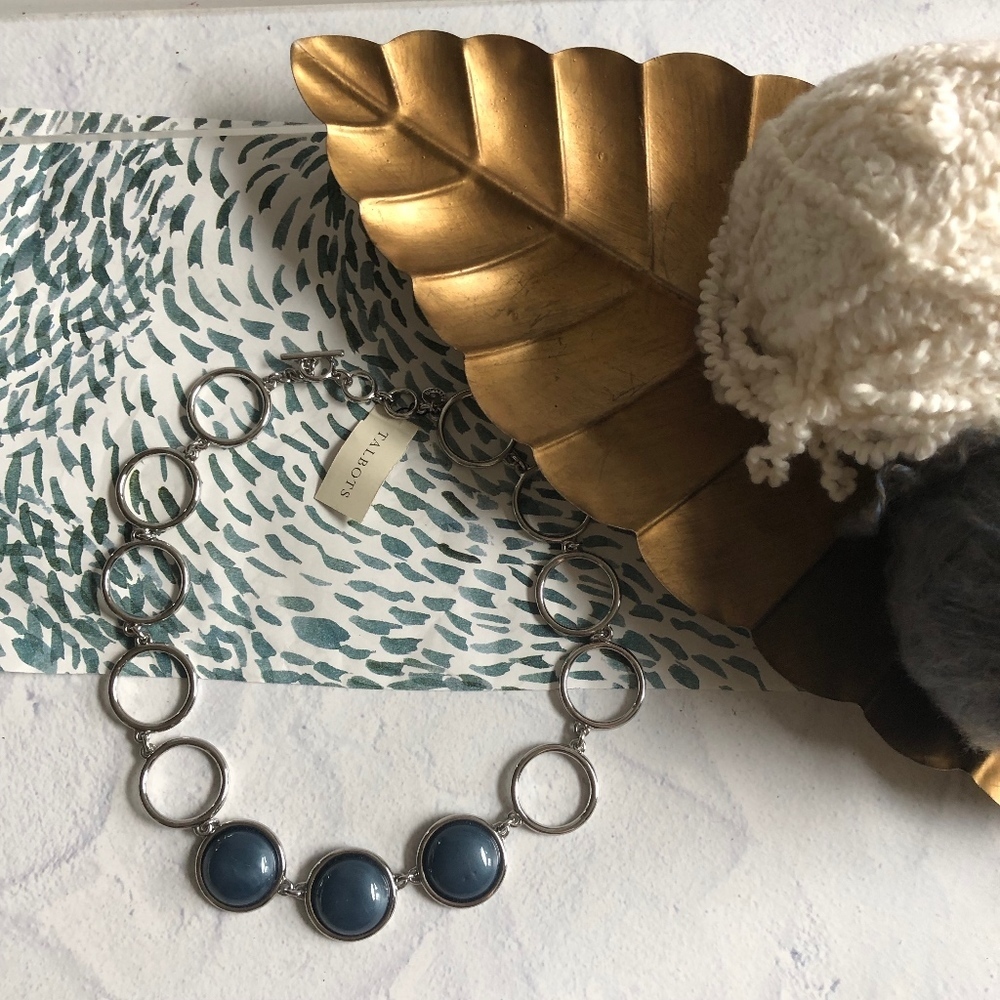 Talbots Blue Silver Circle Stone Necklace